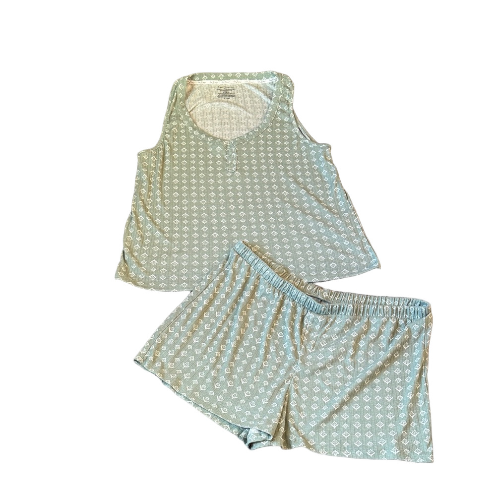 Live 2 Lounge Green White Pajama Set Sleeveless Top Pants Lounge SIZE XXL